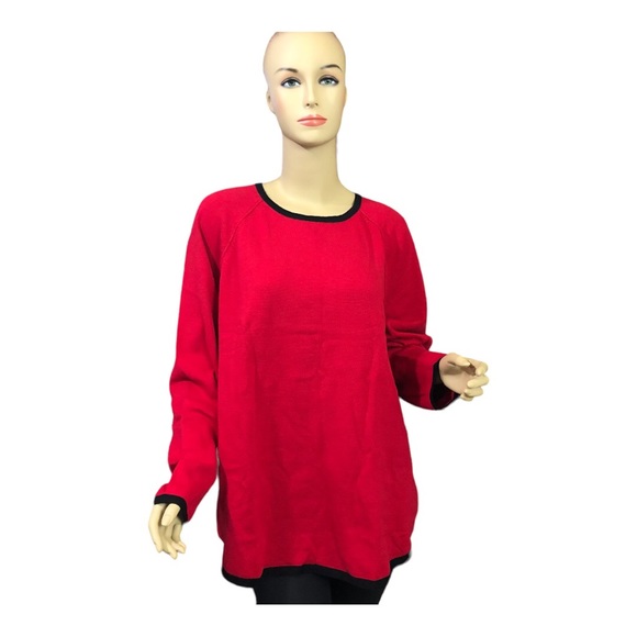 Karen Scott Red with Black Trim Curved Hem Lightweight Sweater. Size: XL. NWT! - Picture 3 of 4